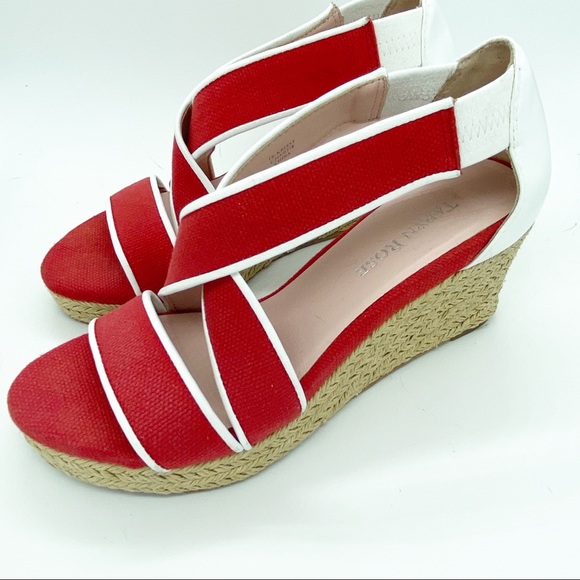 Taryn Rose Like New Red w/ White Trim Rope Wedges - Picture 2 of 9